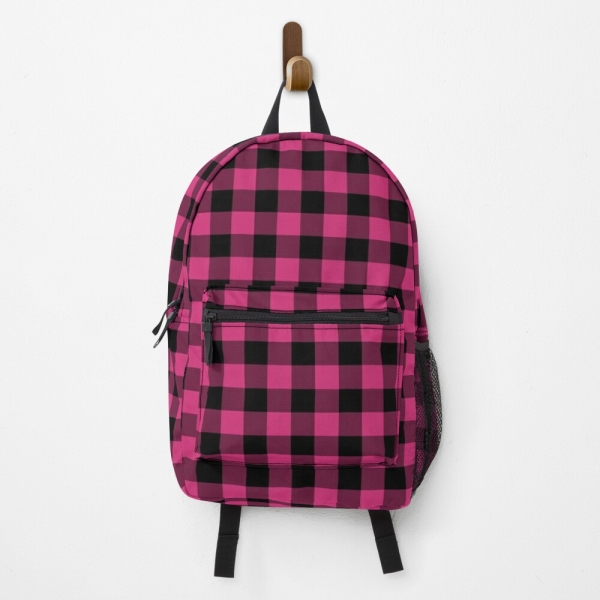 Bright pink buffalo plaid backpack
