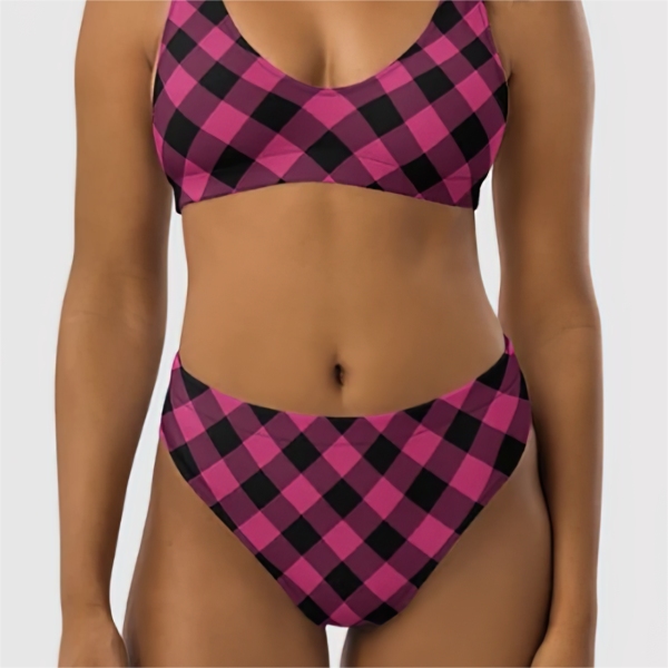 Bright pink buffalo plaid bikini