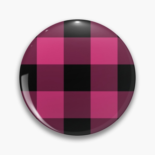 Bright pink buffalo plaid pinback button