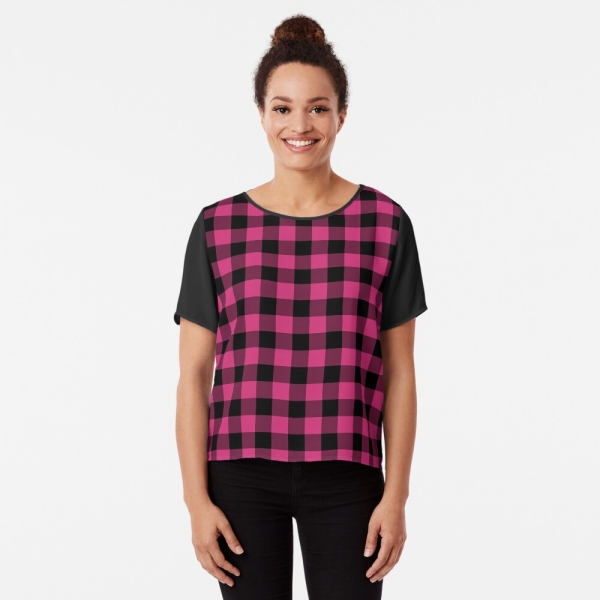 Bright pink buffalo plaid chiffon top