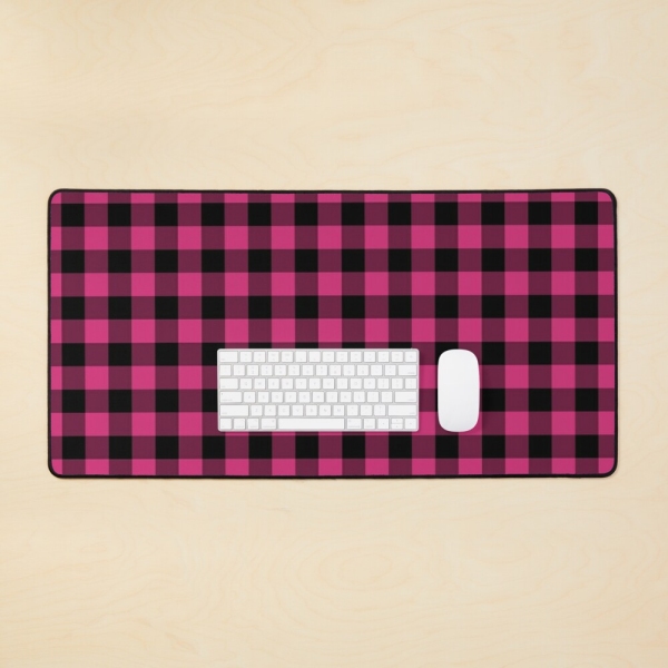 Bright pink buffalo plaid desk mat