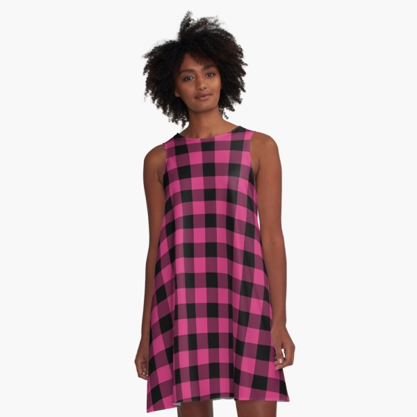 Bright pink buffalo plaid a-line dress