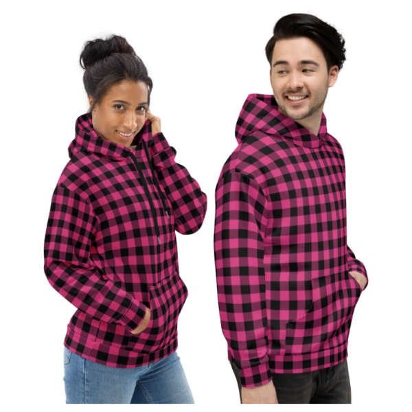 Bright pink buffalo plaid hoodie