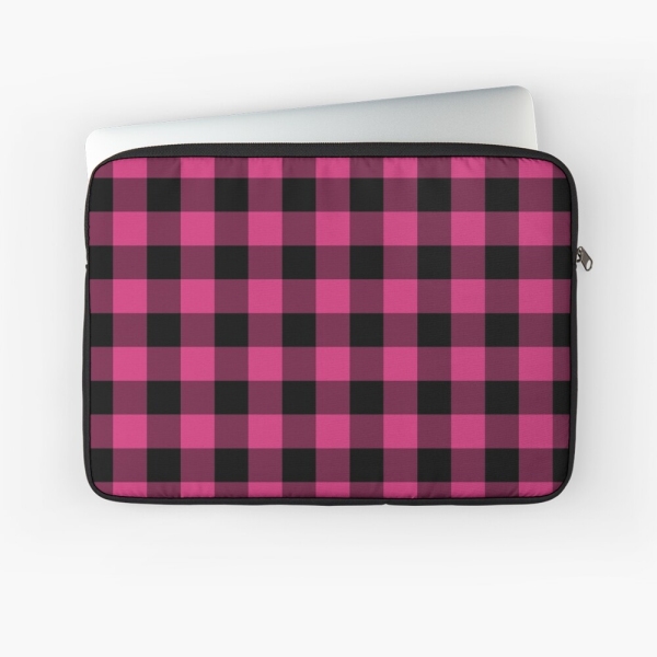 Bright pink buffalo plaid laptop sleeve