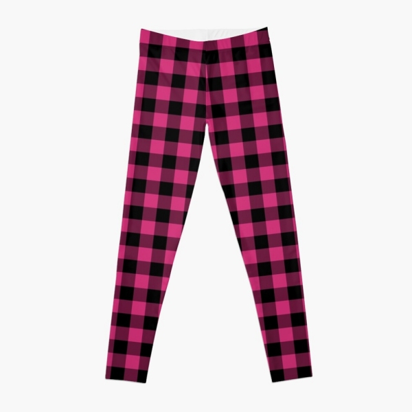 Bright pink buffalo plaid leggings