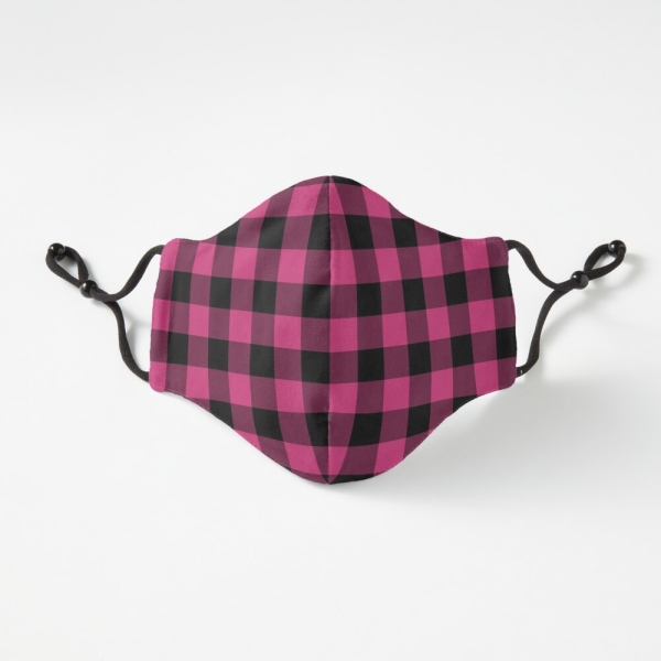 Bright pink buffalo plaid fitted face mask