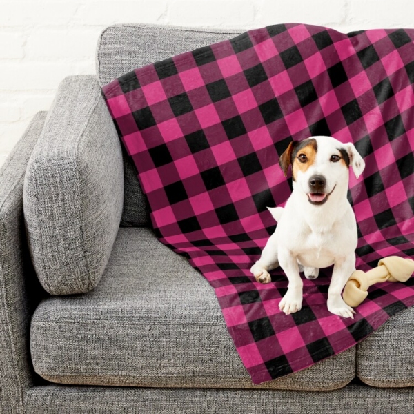 Bright Pink Buffalo Checkered Plaid Pet Blanket