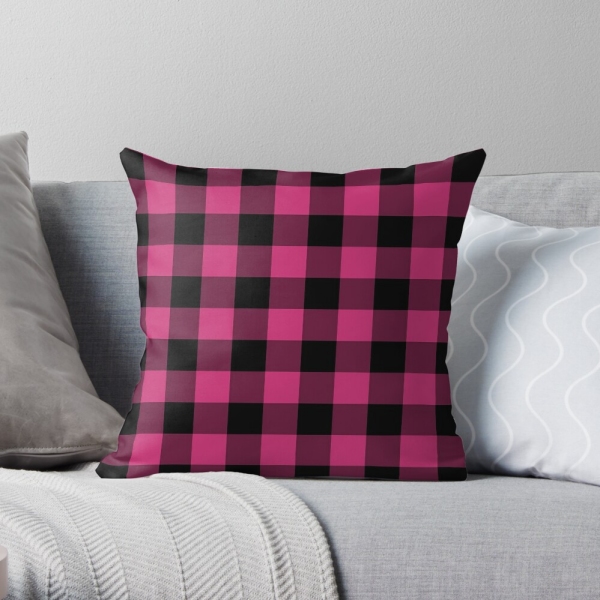 Bright pink buffalo plaid throw pillow