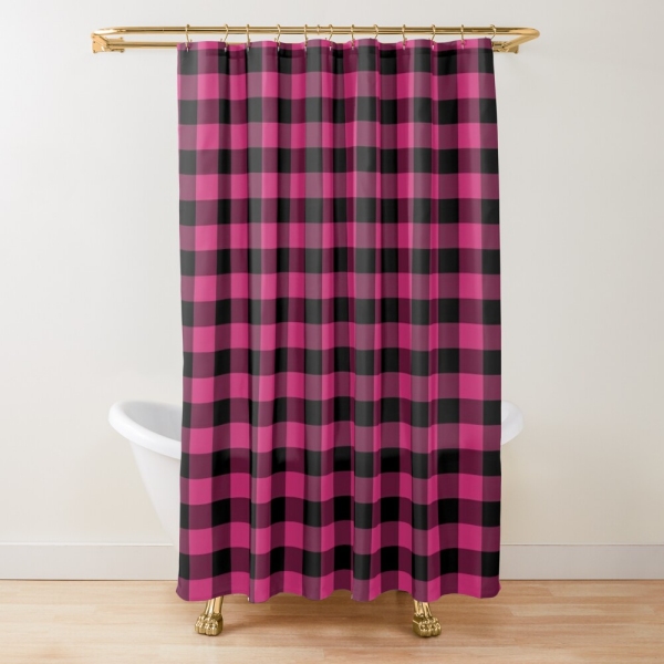 Bright pink buffalo plaid shower curtain