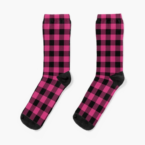 Bright pink buffalo plaid socks
