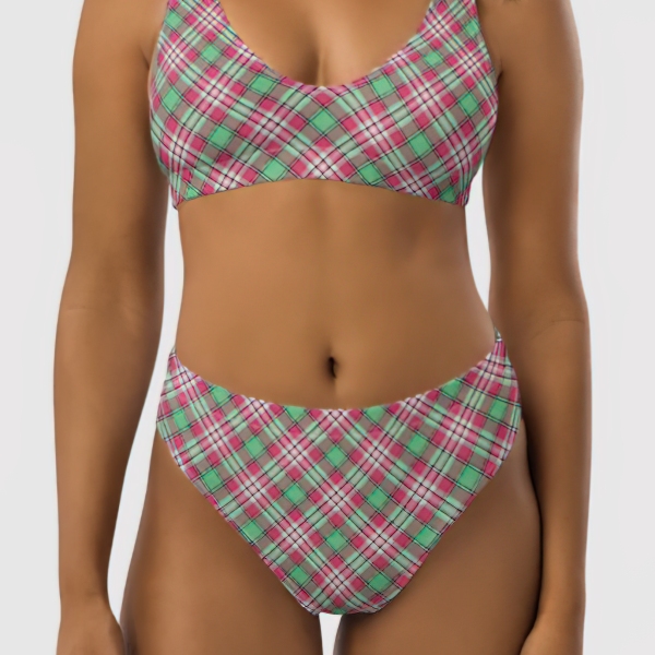 Mint green and pink plaid bikini