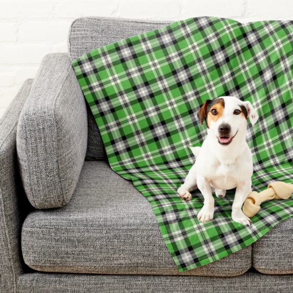 Bright Green, Black, and White Plaid Pet Blanket