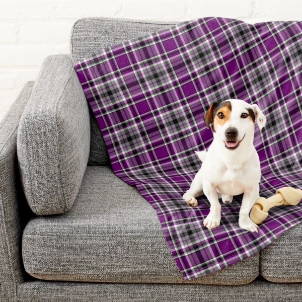 Purple, Gray, and Black Plaid Pet Blanket