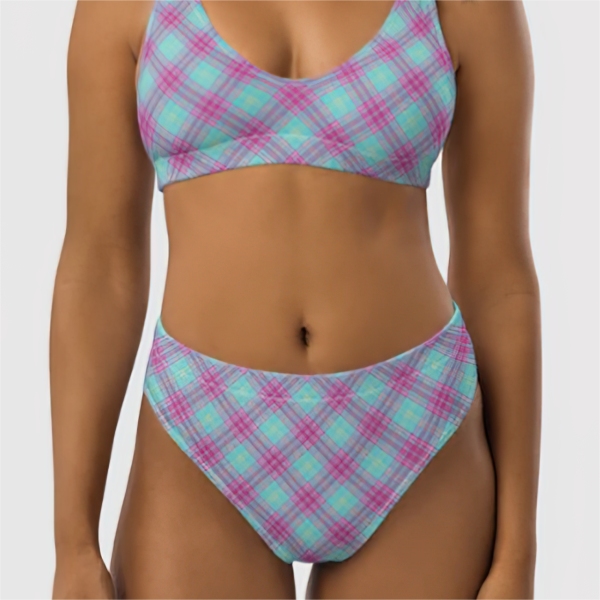 Hot pink and aqua plaid bikini