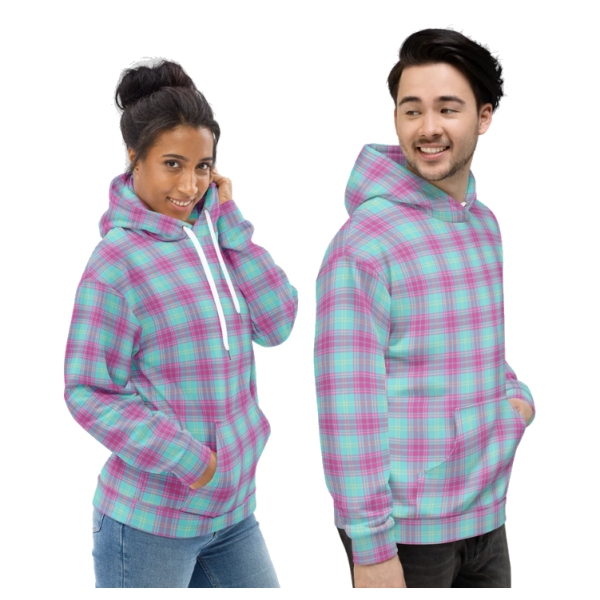 Hot Pink and Aqua Plaid Hoodie