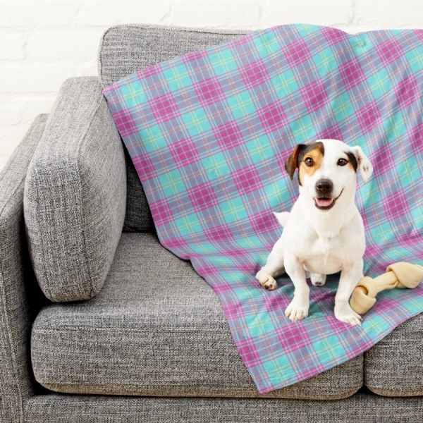 Hot Pink and Aqua Plaid Pet Blanket