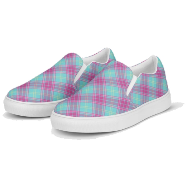 Hot Pink and Aqua Plaid Slip-On Shoes