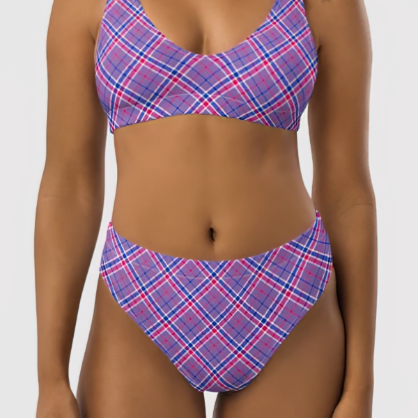 Lavender, magenta, and blue plaid bikini