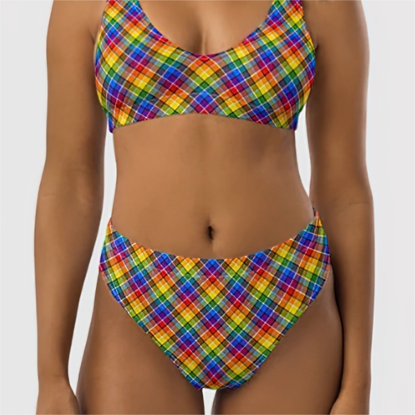 Bright rainbow plaid bikini