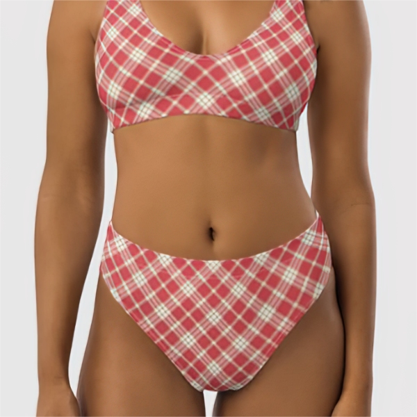 Coral pink plaid bikini