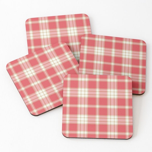 Coral Pink Plaid Coasters