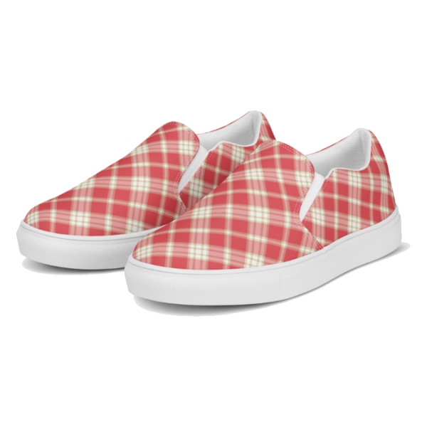 Coral Pink Plaid Tartan Slip-On Shoes