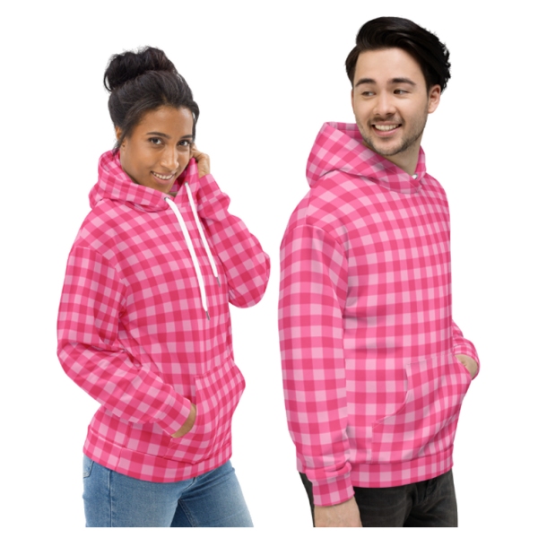 Bright Pink Checkered Plaid Hoodie