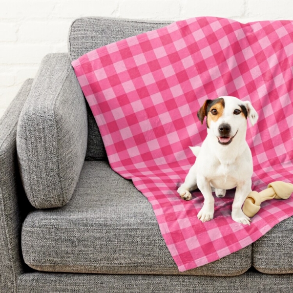 Bright Pink Checkered Plaid Pet Blanket