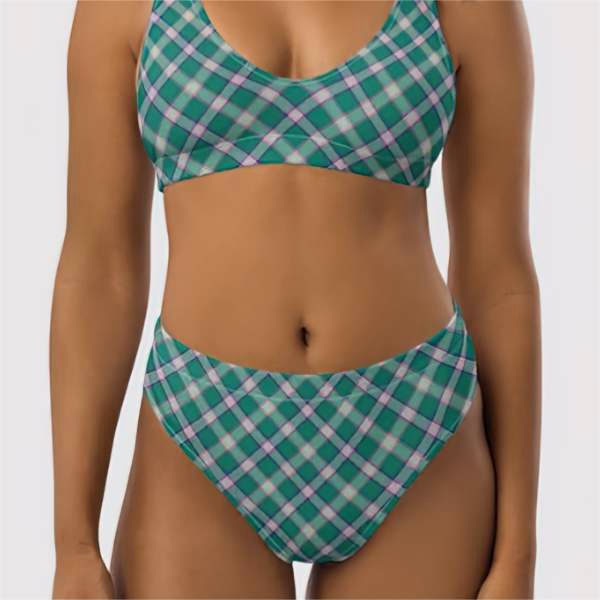 Emerald green and purple plaid bikini