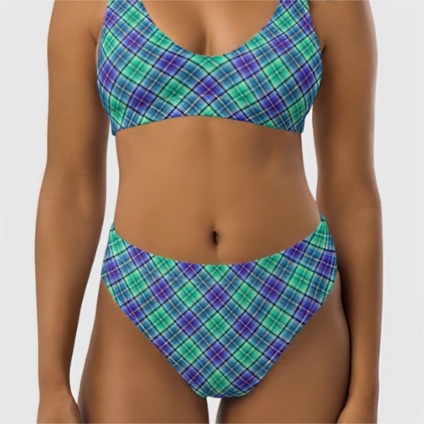 Bright green and purple plaid bikini