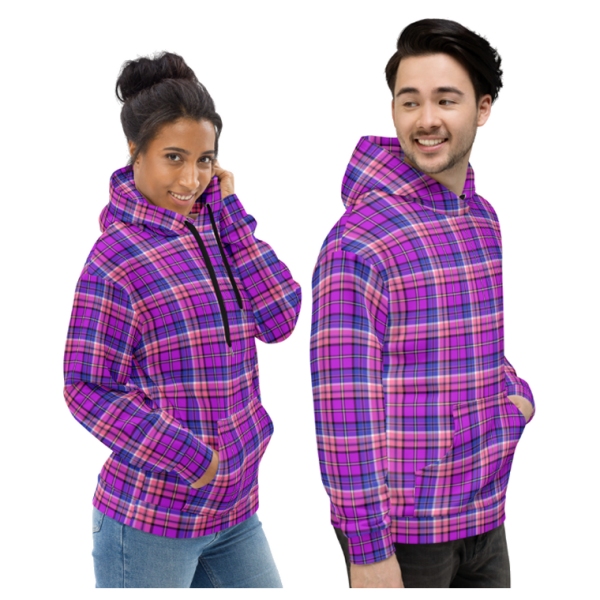 Bright Purple, Pink and Blue Plaid Hoodie