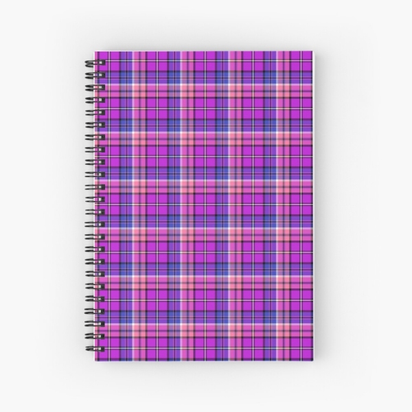 Bright purple, blue, and pink plaid spiral notebook