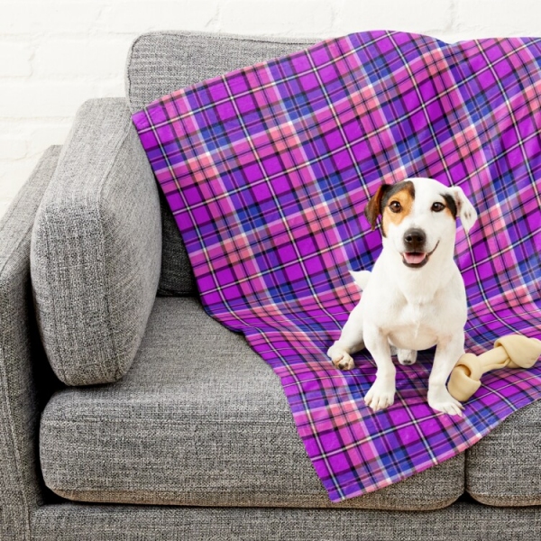Bright Purple, Pink, and Blue Plaid Pet Blanket