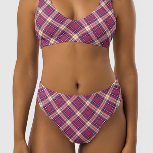 Raspberry pink and navy blue plaid bikini