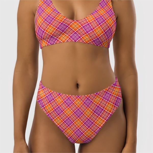 Bright orange and pink plaid bikini