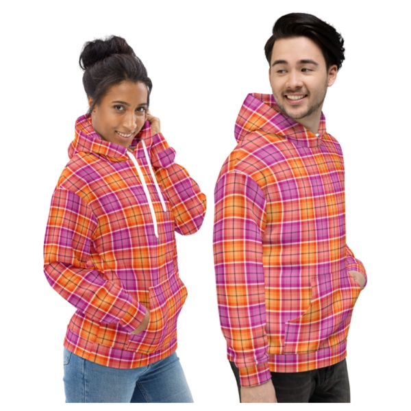 Bright Orange and Pink Plaid Hoodie