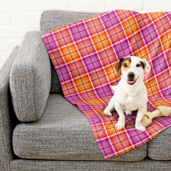 Bright Orange and Pink Plaid Pet Blanket