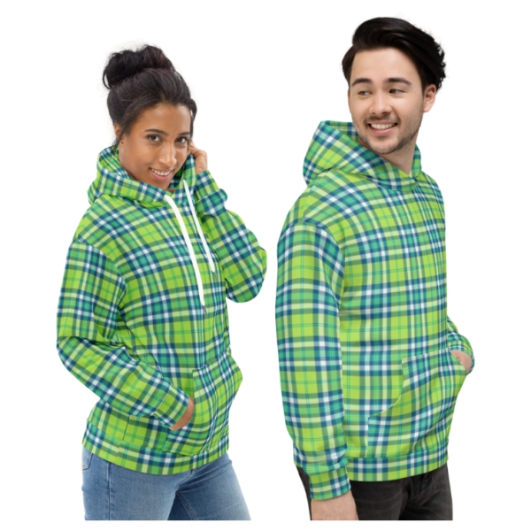 Lime Green & Turquoise Plaid Hoodie