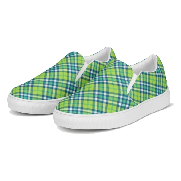 Lime Green & Turquoise Plaid Slip-On Shoes