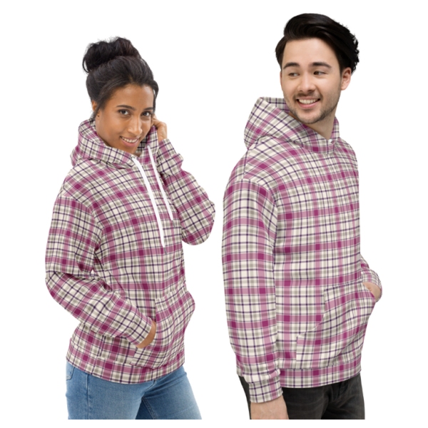 Magenta and Gray Plaid Hoodie