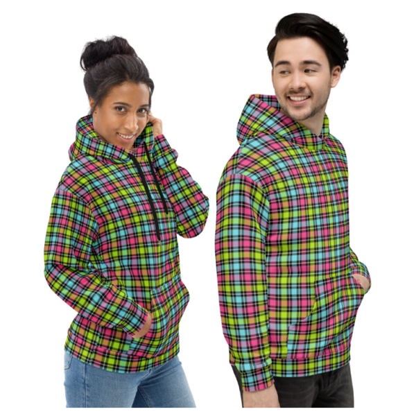 Neon Checkered Plaid Hoodie