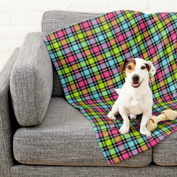 Neon Checkered Plaid Pet Blanket