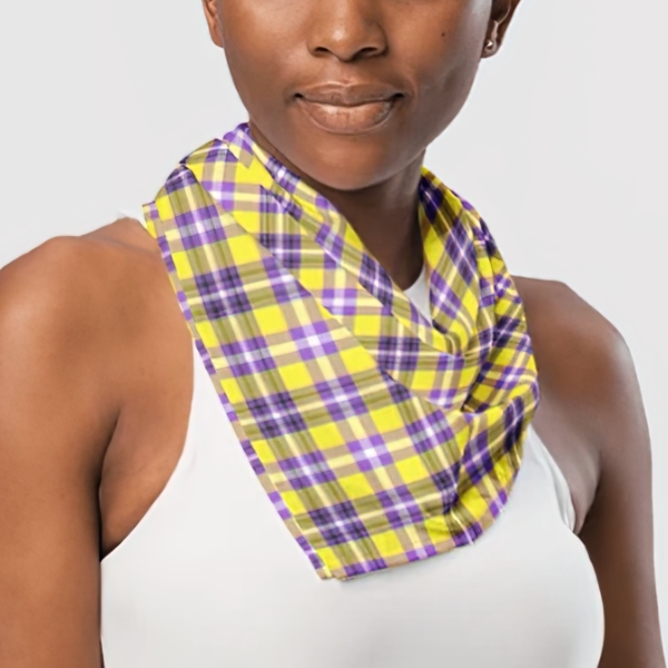 Bright Yellow and Purple Plaid Bandana