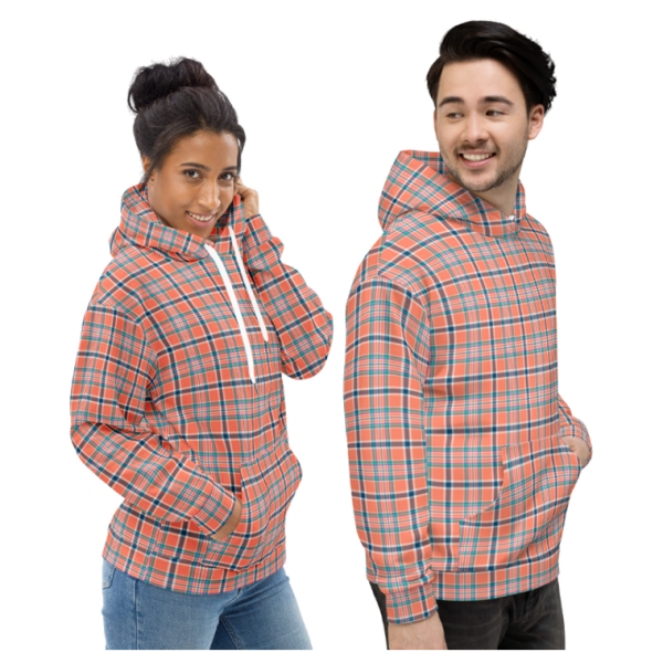 Orange Coral and Blue Plaid Hoodie