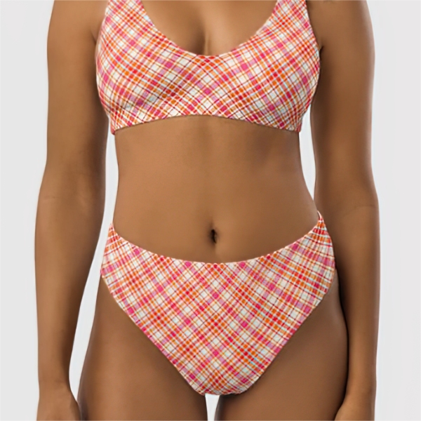 Orange and hot pink plaid bikini