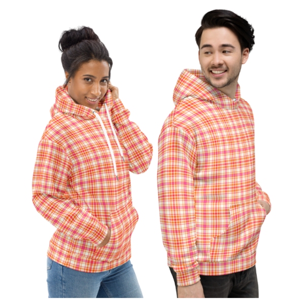 Orange and Hot Pink Plaid Hoodie