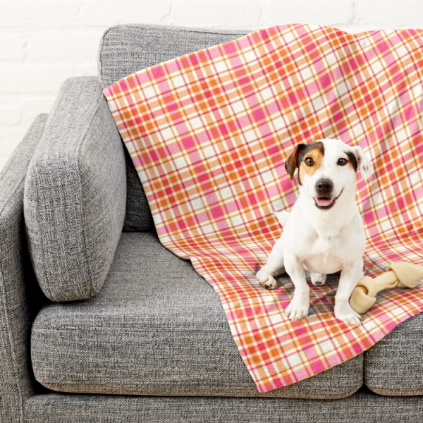 Orange and Hot Pink Plaid Pet Blanket