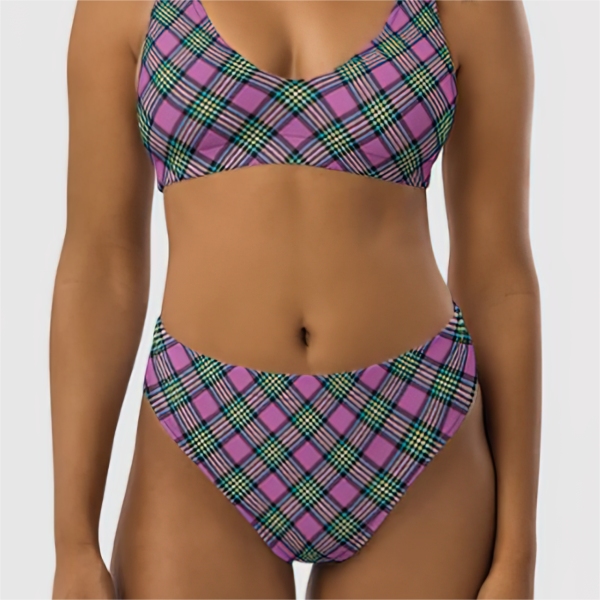 Purple and turquoise plaid bikini