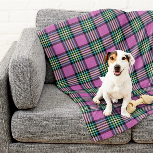 Orchid and Turquoise Plaid Pet Blanket