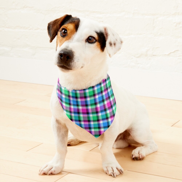 Magenta, Bright Green, and Blue Plaid Pet Bandana